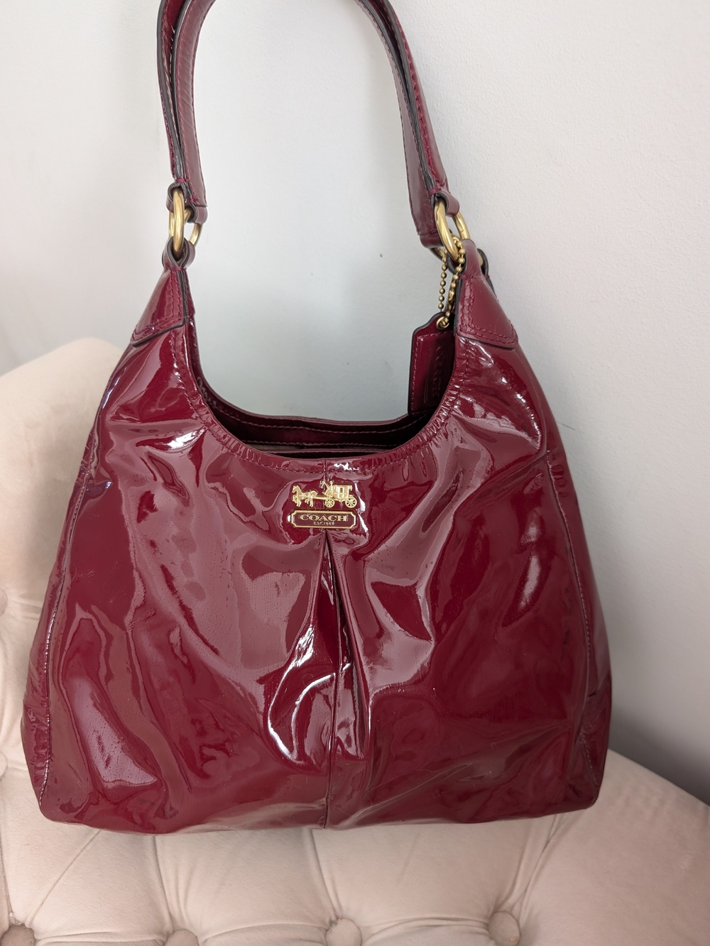 Coach Women's Patent Leather Shoulder Bag in Deep Red
